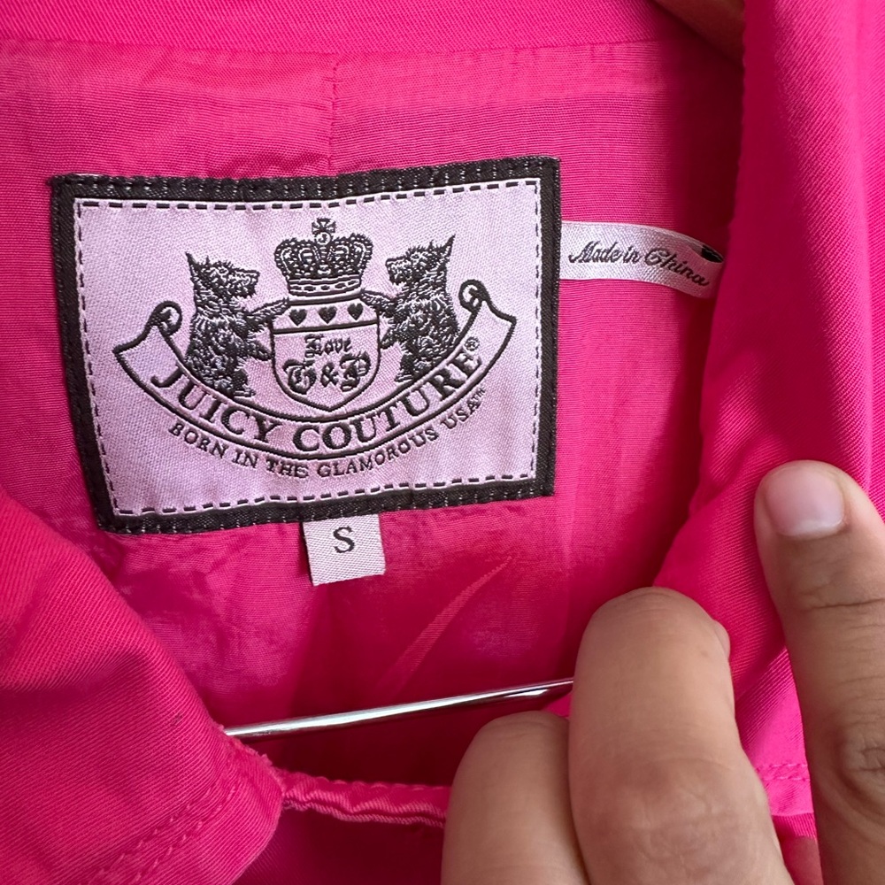 RARE Juicy Couture Fuchsia Trench Coat Vintage 3/4 Sleeve Style Vintage Y2K, S - Picture 3 of 13